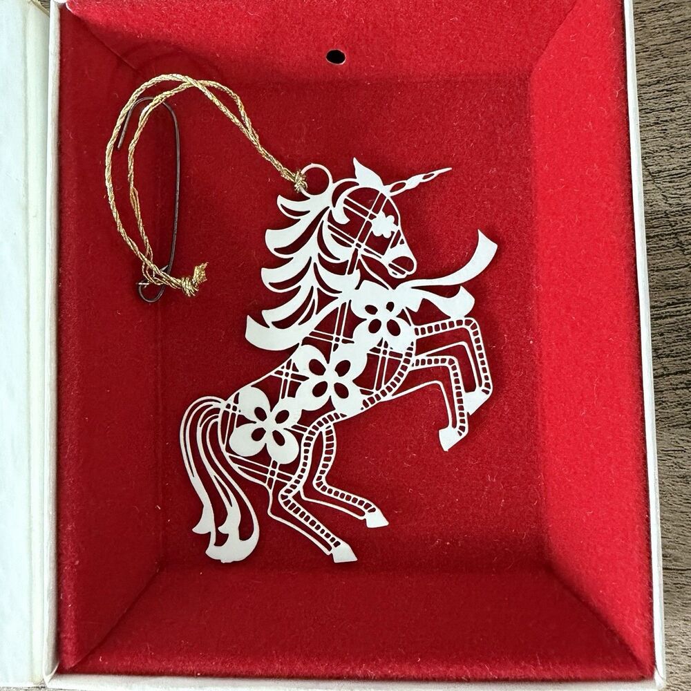 Vintage Winterlace Tamerlane Filigree 15069 Unicorn Ornament Christmas in Box